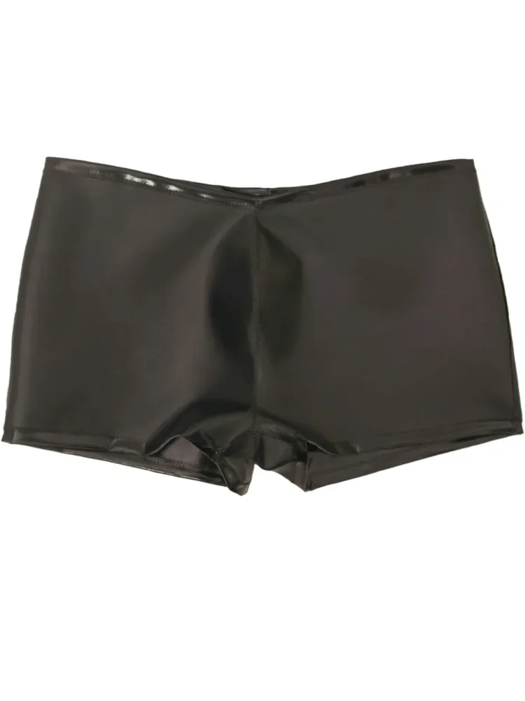 

Sexy Men Hot Shorts New Double Sided PU Leather Shorts Wet Look PVC Convex Pouch Boxers Tights Swimming Trunks Boxershorts