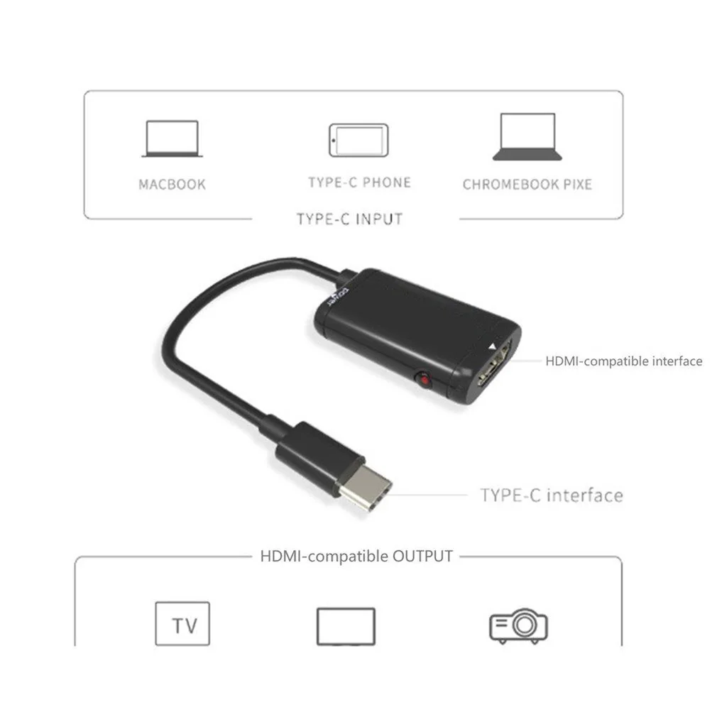 USB 3.1 Type C naar HDMI-compatibele adapter USB C mannelijk naar HDMI-compatibel vrouwelijk converterkabel voor Android-telefoontablet