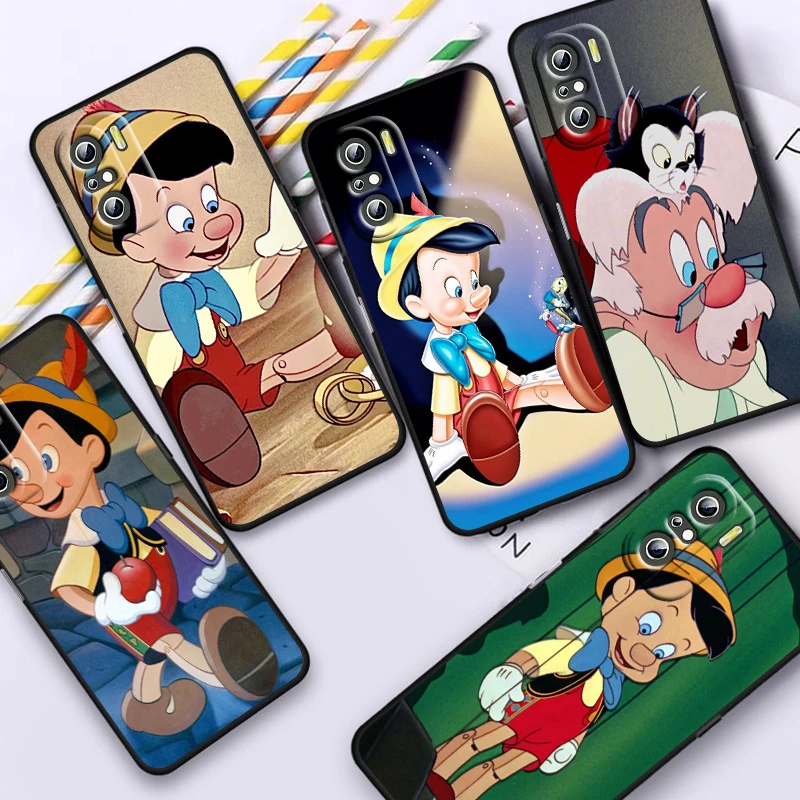 Disney Pinocchio For Xiaomi Redmi Note 13 12 11E 11S 11 11T 10 10S 9 9S Pro Plus 4G 5G Black Phone Case