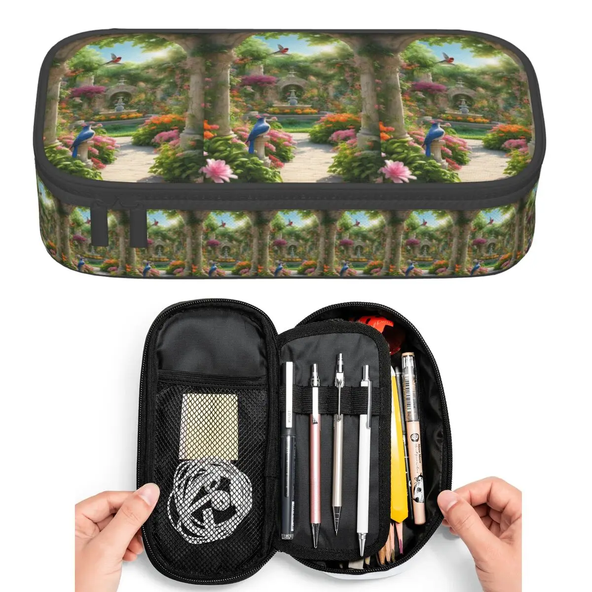 

Пеналы для студентов с рисунком сада, цветов, птиц и фонтана, пенал-коробка, сумка для карандашей, пенал большой вместимости, держатель для ручек