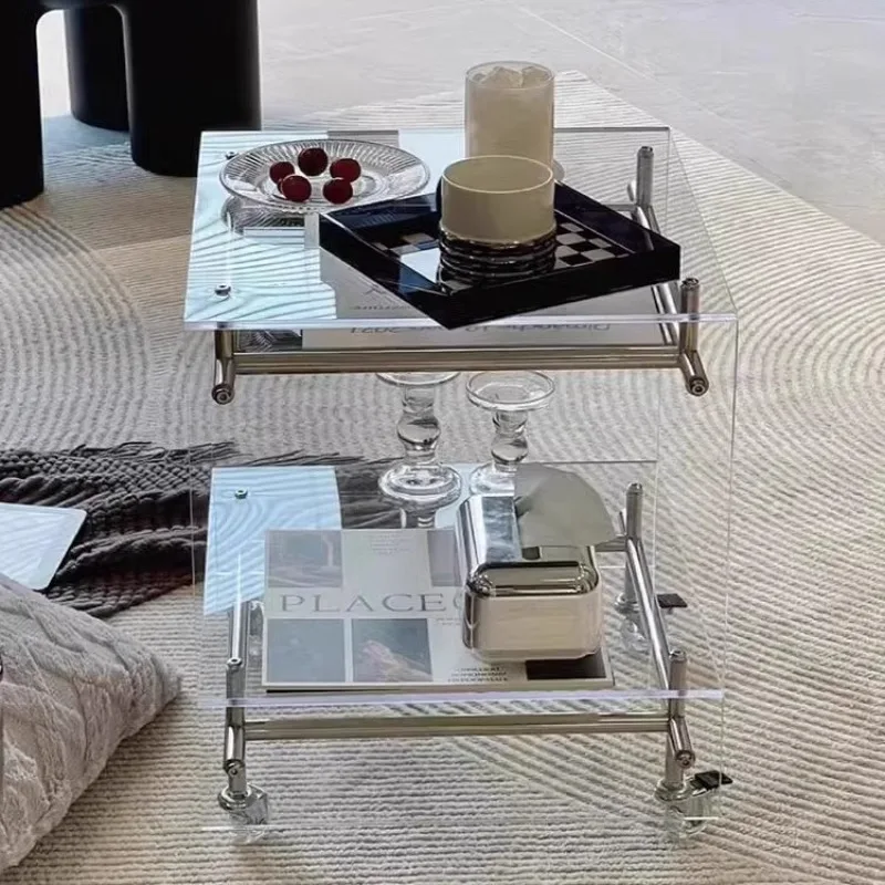 Nordic acrylic small coffee table mobile cart Internet celebrity light luxury high sense medieval bedside table sofa side
