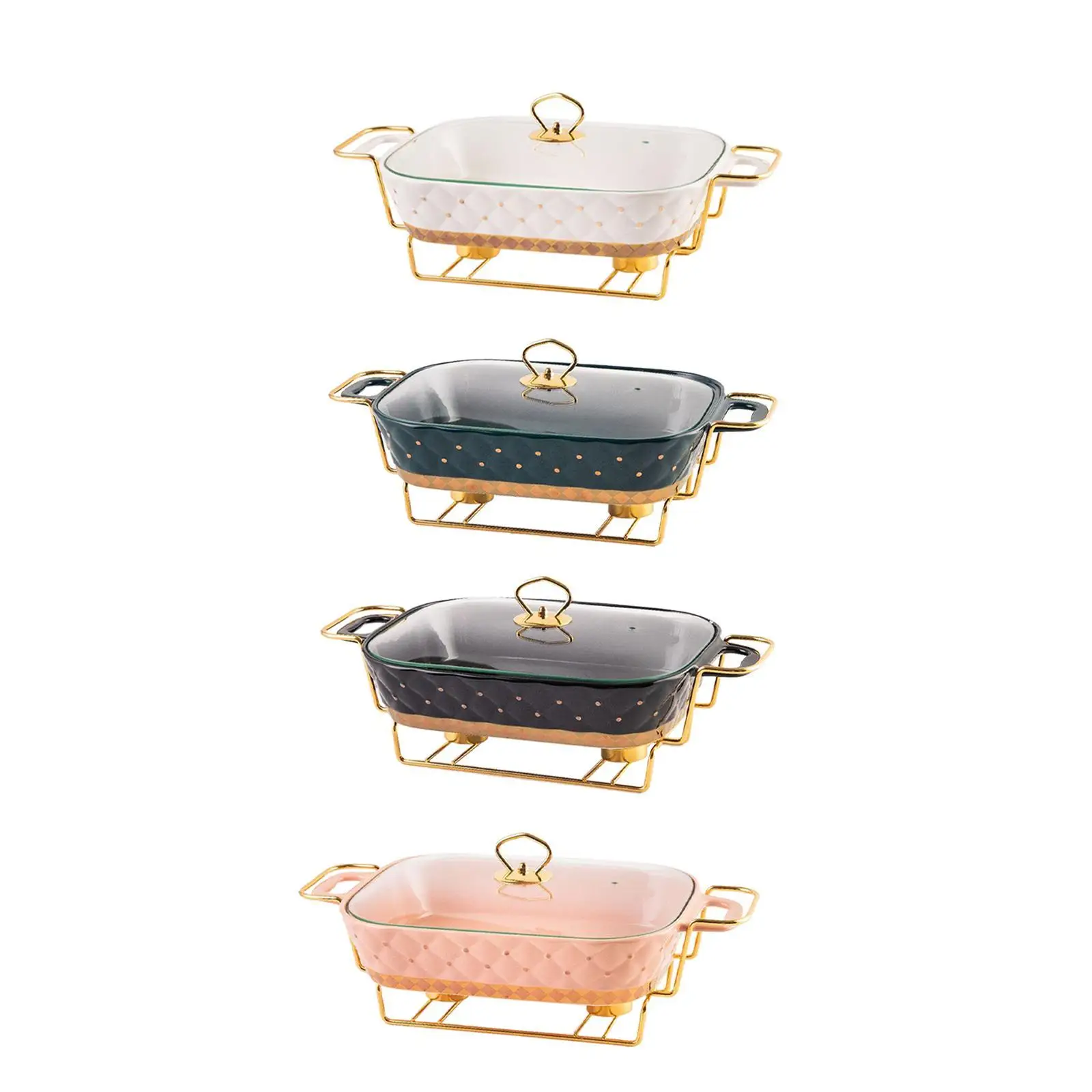 Chafing Dish Clear Lid with Stand Food Plate Buffet Server Ceramic Food Warmer Casserole Tray for Holidays Entertaining Parties