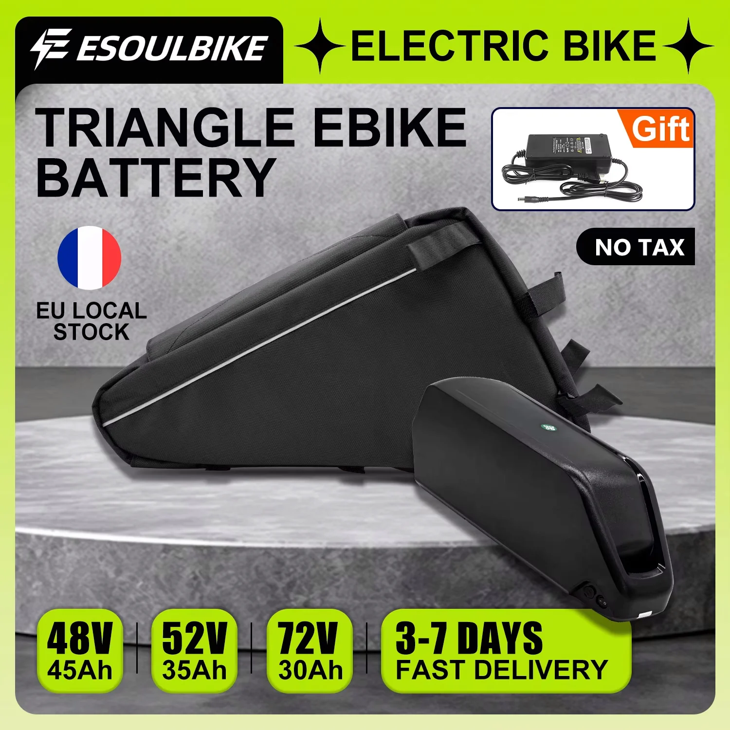 Batteria per Ebike ESOULBIKE Polly 48V 20AH, Batteria al Litio Triangolare 52V 72V per Tubo Inferiore, Celle Originali 21700 18650 per Bafang