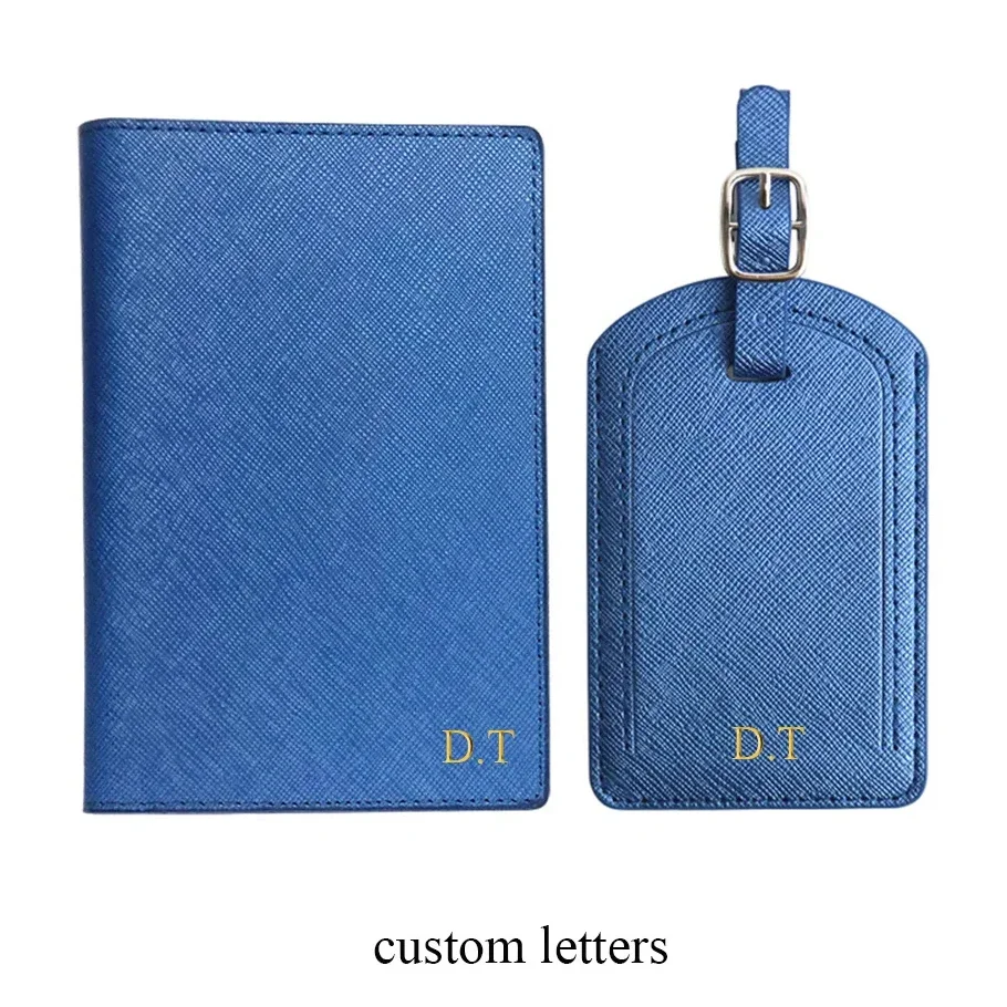 

Men Women Passport Cover Luggage Tag Set Free Custom Name PU Leather Ticket Passport Holder Personalize Travel Purse