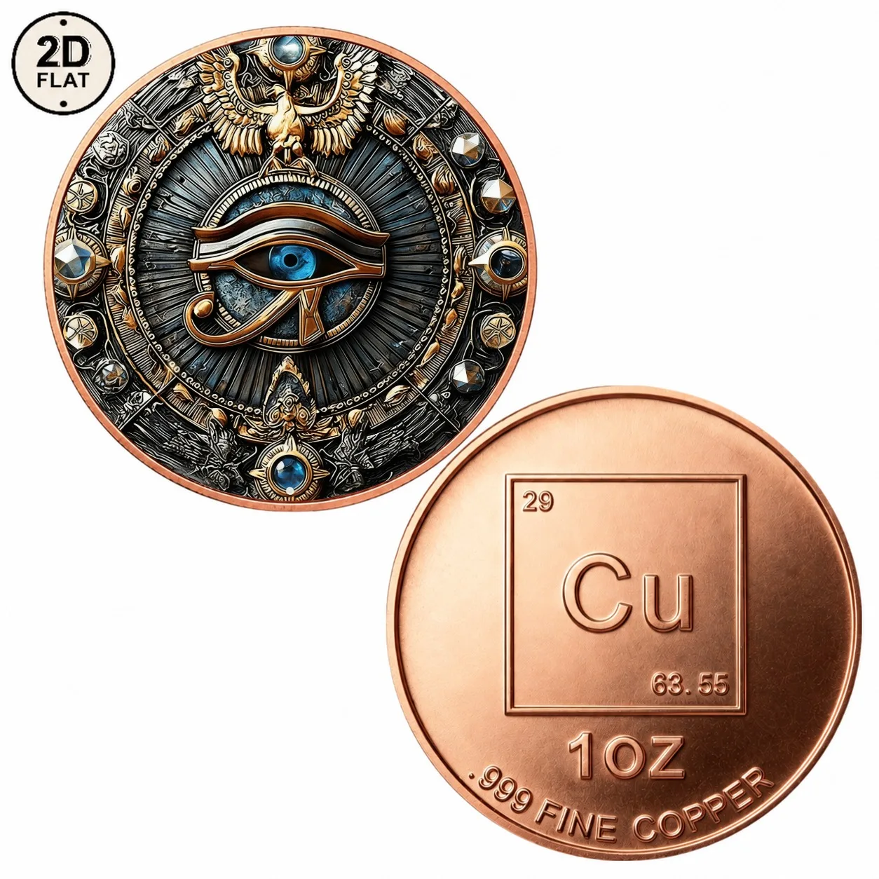 1pc 1oz .999 Fine Copper Egyptian Eye of Horus Challenge Coin Ancient Egypt Sacred Symbol Collectible Medal Gift for History Fan