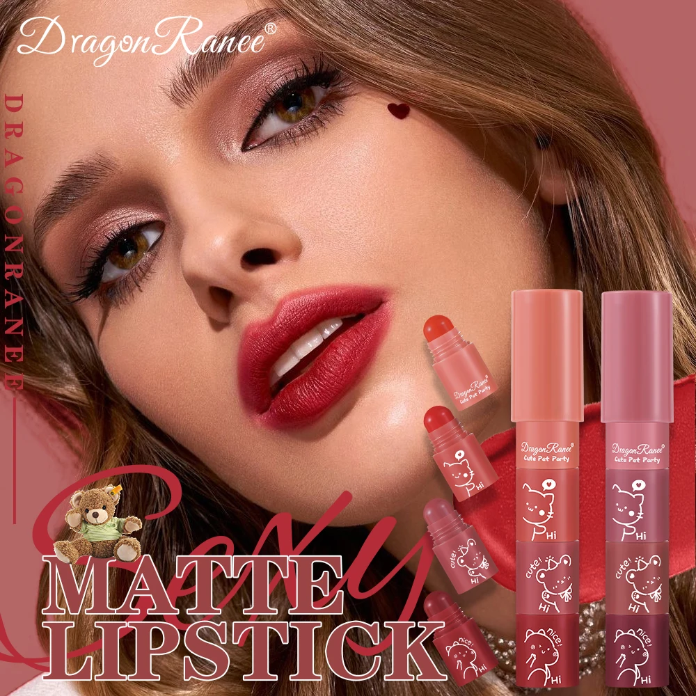 Four-Section Lipstick Autumn and Winter Matte Velvet Matte Lip Gloss Long-Lasting Makeup Effect Whitening Complexion Lip Gloss W
