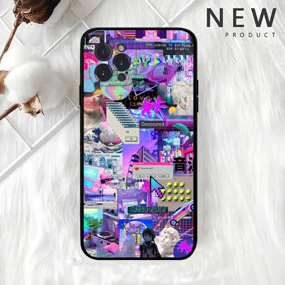 Vaporwave Glitch Anime Phone Case For iPhone 15 14 13 12 Mini 11 Pro XS Max X XR SE 6 7 8 Plus Soft Silicone Cover