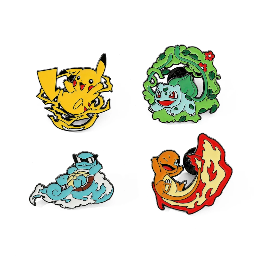 4 Pcs cute cartoon creative personality pocket monsters Badge Animated character Enamel brooch Men's and women's Bag Accessories