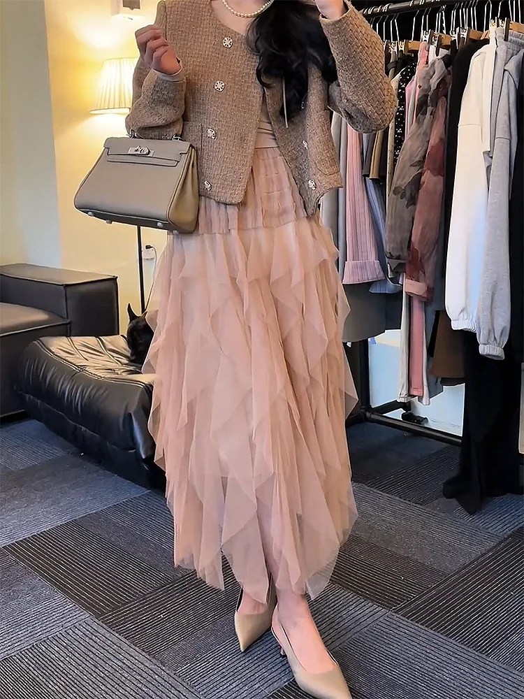 

Элегантная женская юбка миди в корейском стиле, осенняя новинка, модная, для работы, с асимметричным подолом