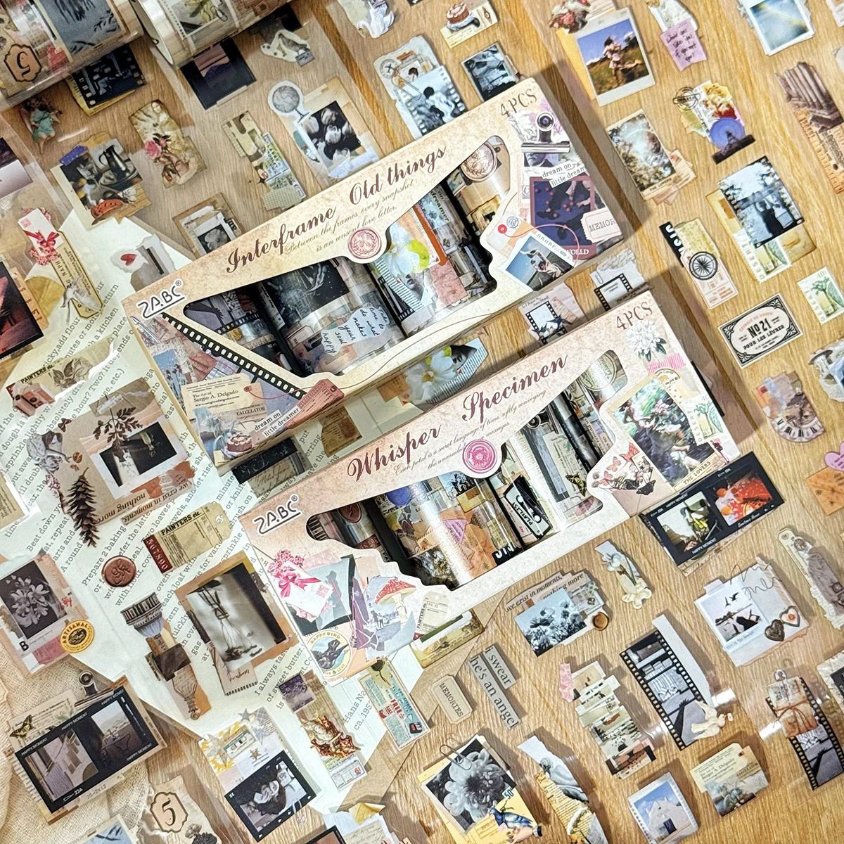 4 rolls/box Retro PET notebook sticker tape, suitable for DIY brochures and gift decoration, fashionable and beautiful