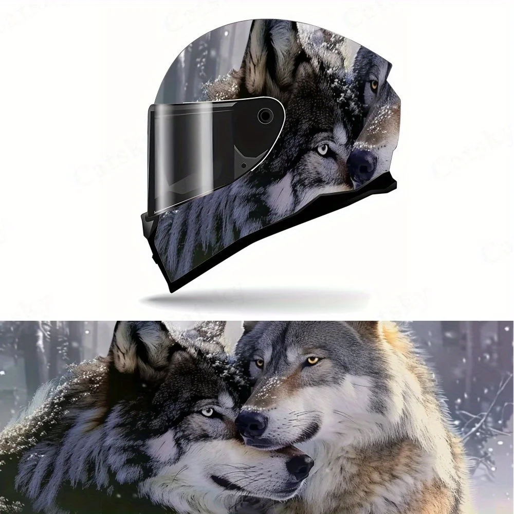 Snow Forest Wolf Couple Helmet Sticker - Waterproof and Scratch-resistant PVC, Beautiful Double Wolf Special Effect, Motorcycle