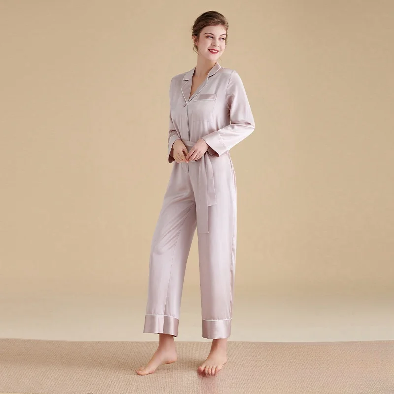 22 Momme tutina di seta da donna All in One pigiama Casual leggero manica lunga tuta da notte Loungewear