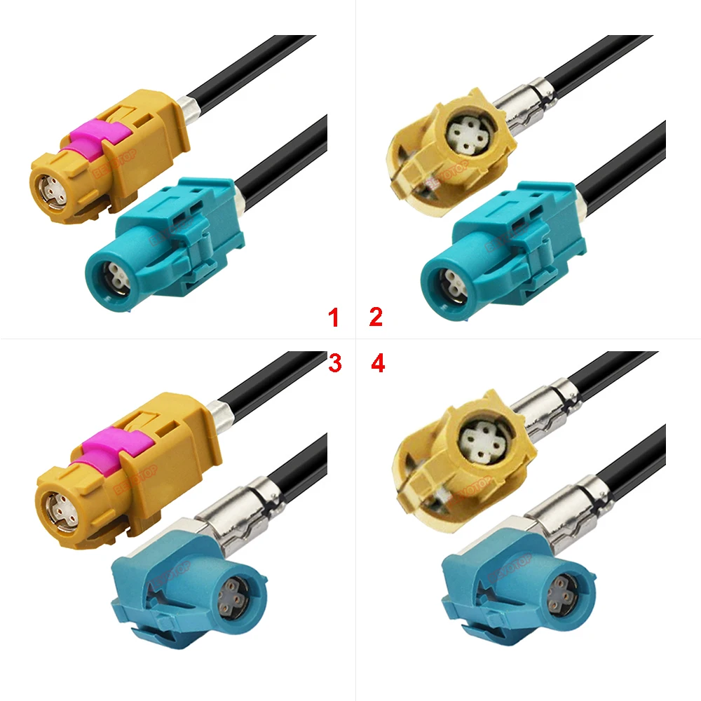 1PCS LVDS Video Line Wire Harness 4Pin HSD Code K to Code Z Female Straight / Right Angle 90° Jack BEVOTOP Auto Video Cable