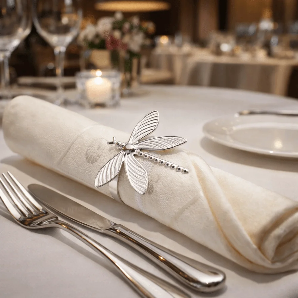 

6 pieces/set Minimalist Dragonfly Napkin Rings Modern Style Elegant Napkin Holder Gold Metal Table Decorations Party Decoration