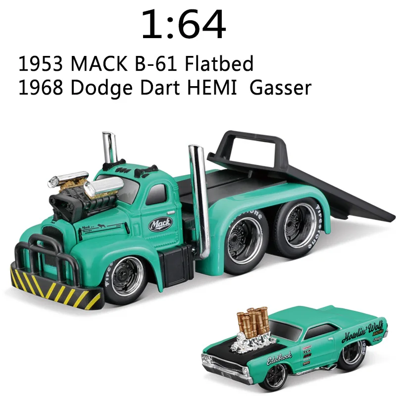 Maisto 1:64 Alloy Simulation Muscle Machines Transport Trailer Combination Car Model Enthusiast Collectible Decoration Boy Gifts