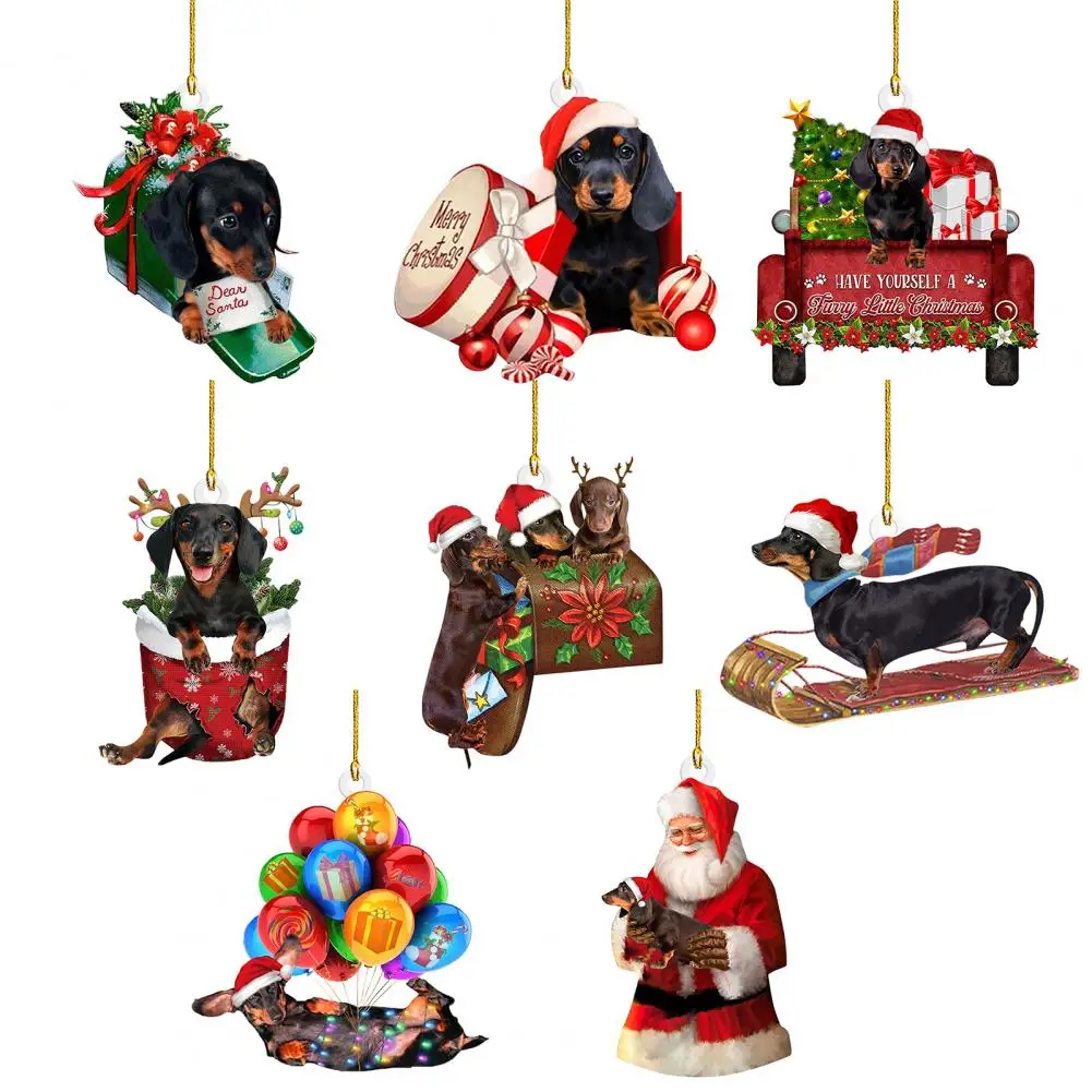 Merry Christmas Sled Dog Shape Pendant Decor Xmas Sled Dachshund Series Happy Holiday Christmas Tree Hanging Festival Decoration