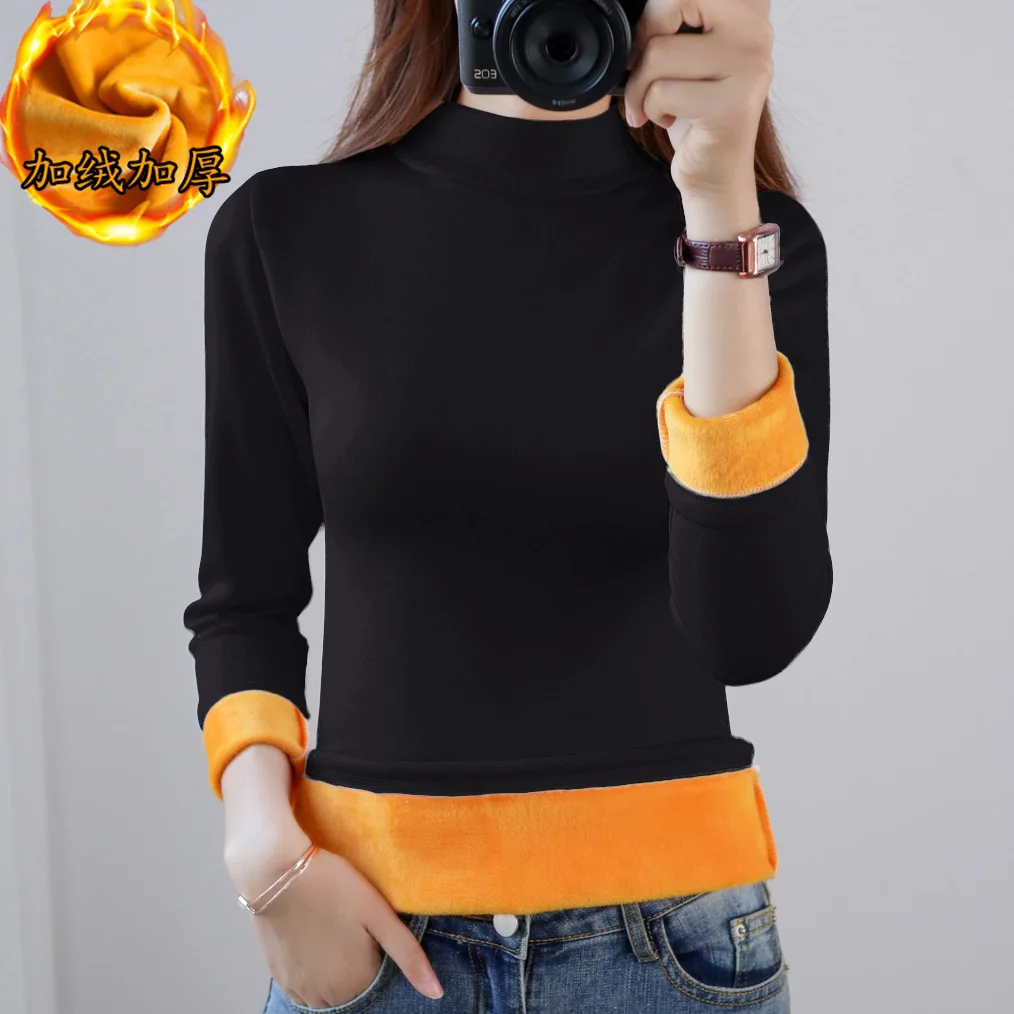 2022 Thermal Underwear Top For Women Solid Warm Long Intimates Loose size Turtleneck Winter Warm Women Long Sleeve Basic T Shirt