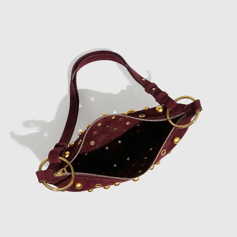 Designer Studded Shoulder Bag Rivet Crescent Bag 2025 New Women Metal Underarm Bag High-end Retro Rivet Polka Dot Shoulder Bags image 6