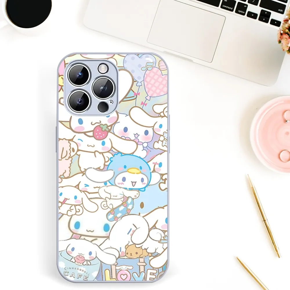 MINISO Sanrio Cinnamoroll Cute Phone Case For iPhone 11 12 13 14 Mini Pro XS Max X S Plus XR Electroplated Painted Glass Shell