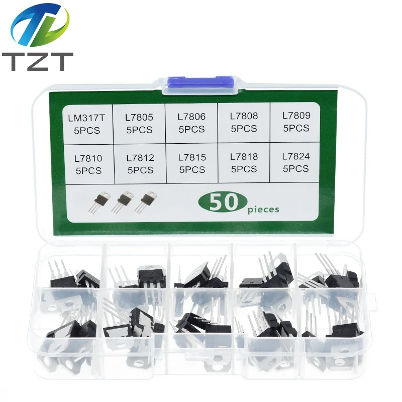 TZT 1BOX=10value*5pcs 50PCS LM317T L7805 L7806 L7808 L7809 L7810 L7812 L7815 L7818 L7824 for Power module