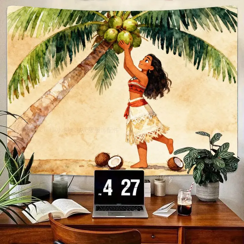 

1PC Disney Moana Tapestry, Watercolor Tropical Beach Palm Tree Wall Art, Polyester Living Room Bedroom Decor Gift for Fans.