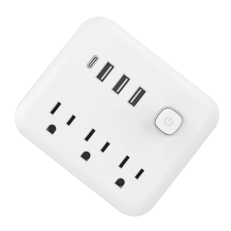 Electrical Socket Extender 3 Outlets, 3 USB, 1 Type C US Configuration Converters for America Plugs