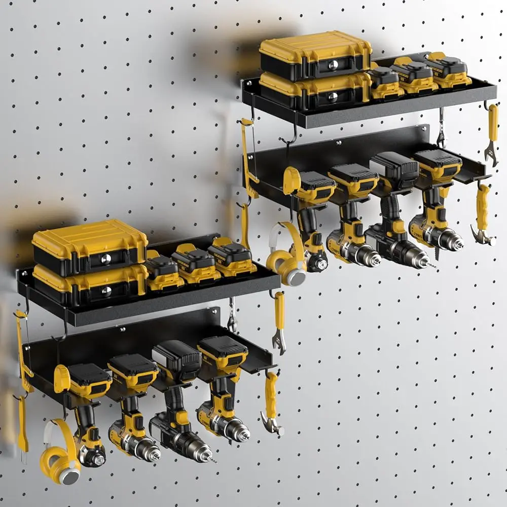 

Power Tool Organizer Wall Mount With 8 Drill Holder, Formed Integrally Heavy Duty Garage Tool Organizers And Storage With Hooks