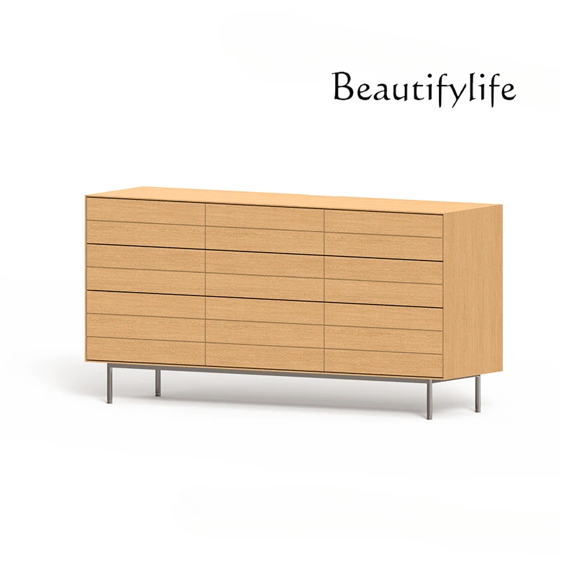 

Japanese Style Log Style Nine-Drawer Cabinet Modern Minimalist Living Room White Oak Solid Wood Nordic Locker