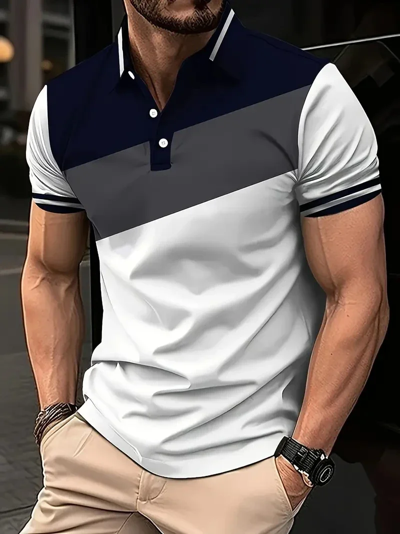 

Men's Summer 3D Printed Pole Short Shirt Informal Golf Button POLO Shirt