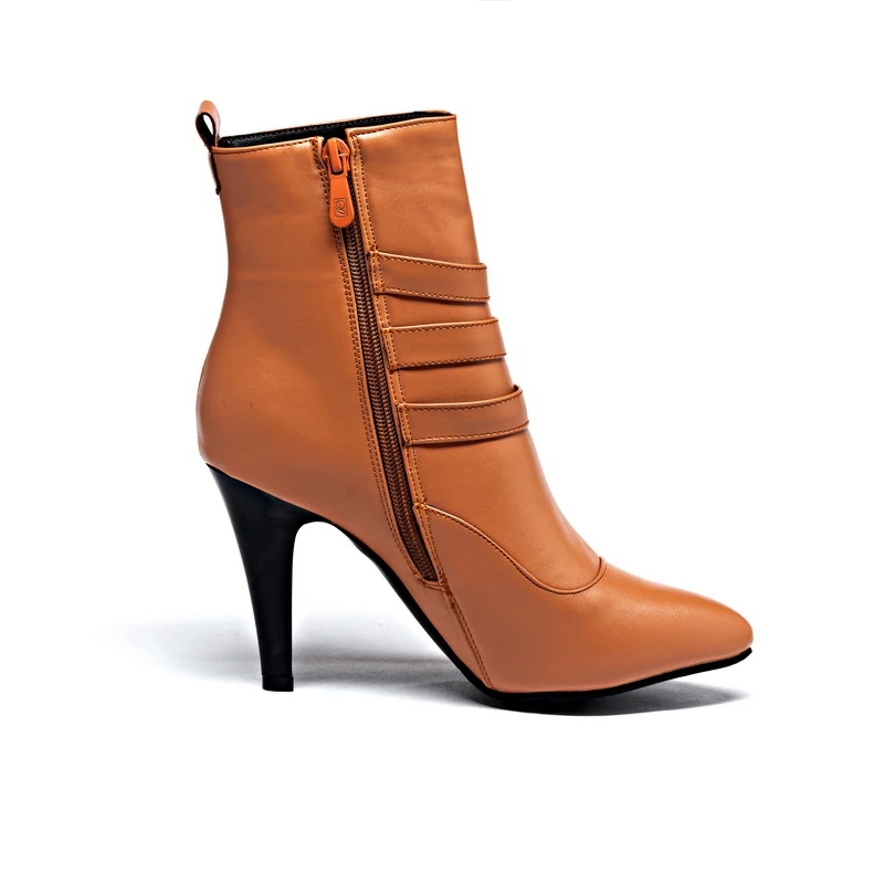 

Girseaby Fashion Ankle Boots Pointed Toe Thin High Heels Zip Buckle Size 33 40 41 42 43 44 45 Black White Yellow S2680