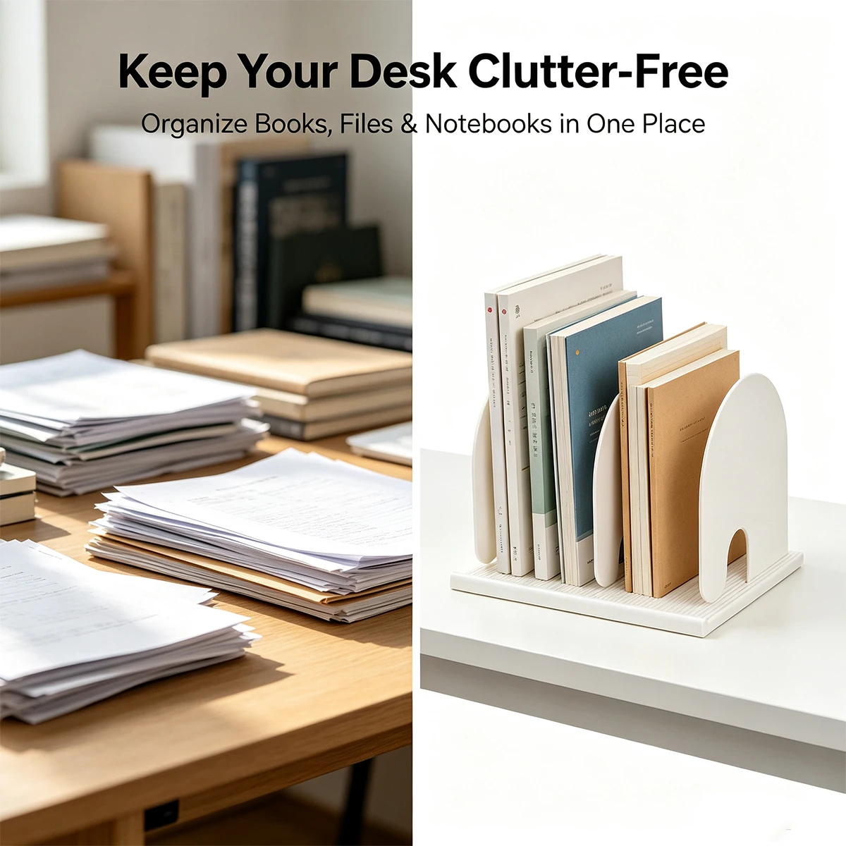 Desktop File Organizer, 5‑Slot Plastic Book Holder Stand, Desk Document Folder Notebook Sorter Rack for