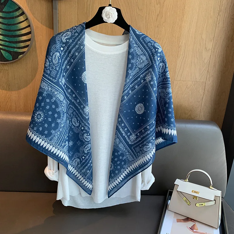 

2025 New Style 110*110 Summer Sun Protection Square Scarf Air-conditioned Room Shawl Outer Wear Silk Scarf Women Luxury Designer