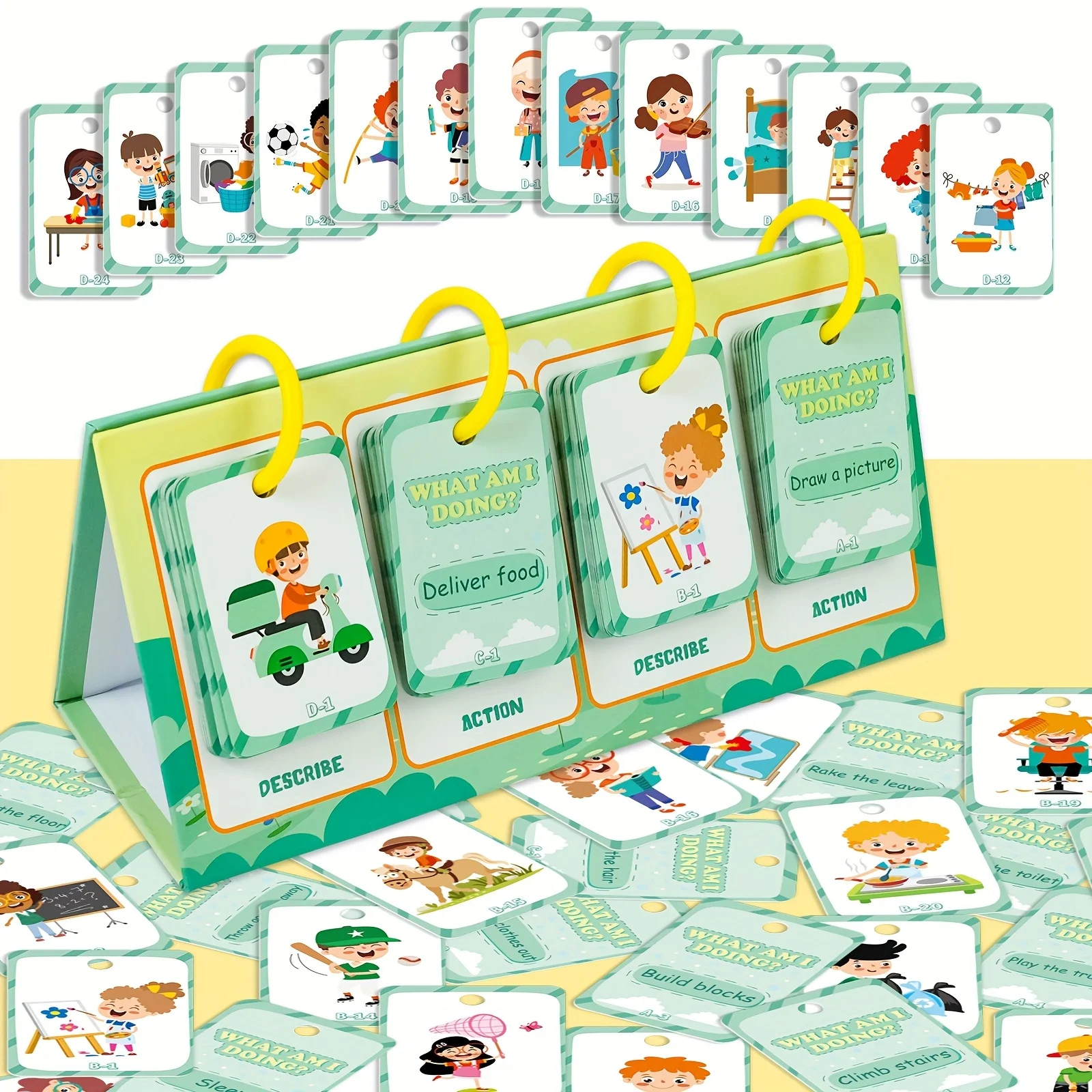 50 Flash Cards Action Verbs Flash Cards Double-Sided Vocabulary Builder with 50 Action Words Thick Durable Cards