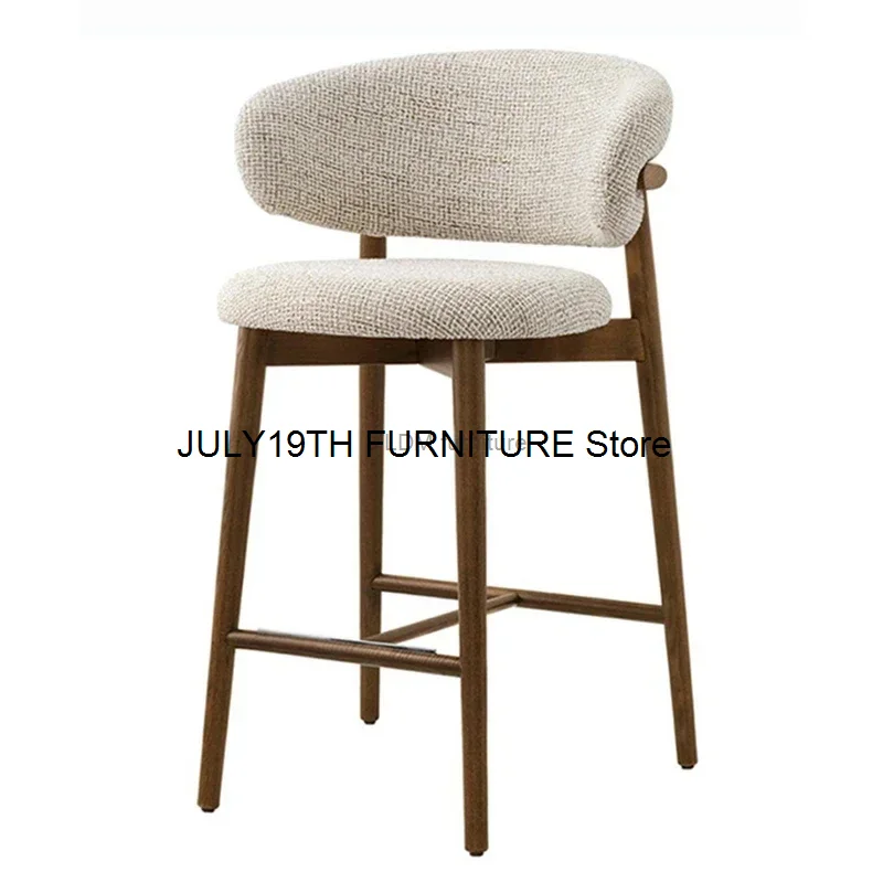 Nordic Light Luxury Solid Wood Bar Chairs Modern Home Kitchen High Bar Stools Designer Fabric Backrest Stools for Bar Furniture