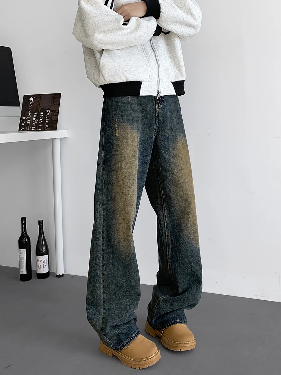 American Waed Vintage Cleanfit Men's Jeans Autumn Winter High Street Versatile Straight Leg Wide Leg Long Pants