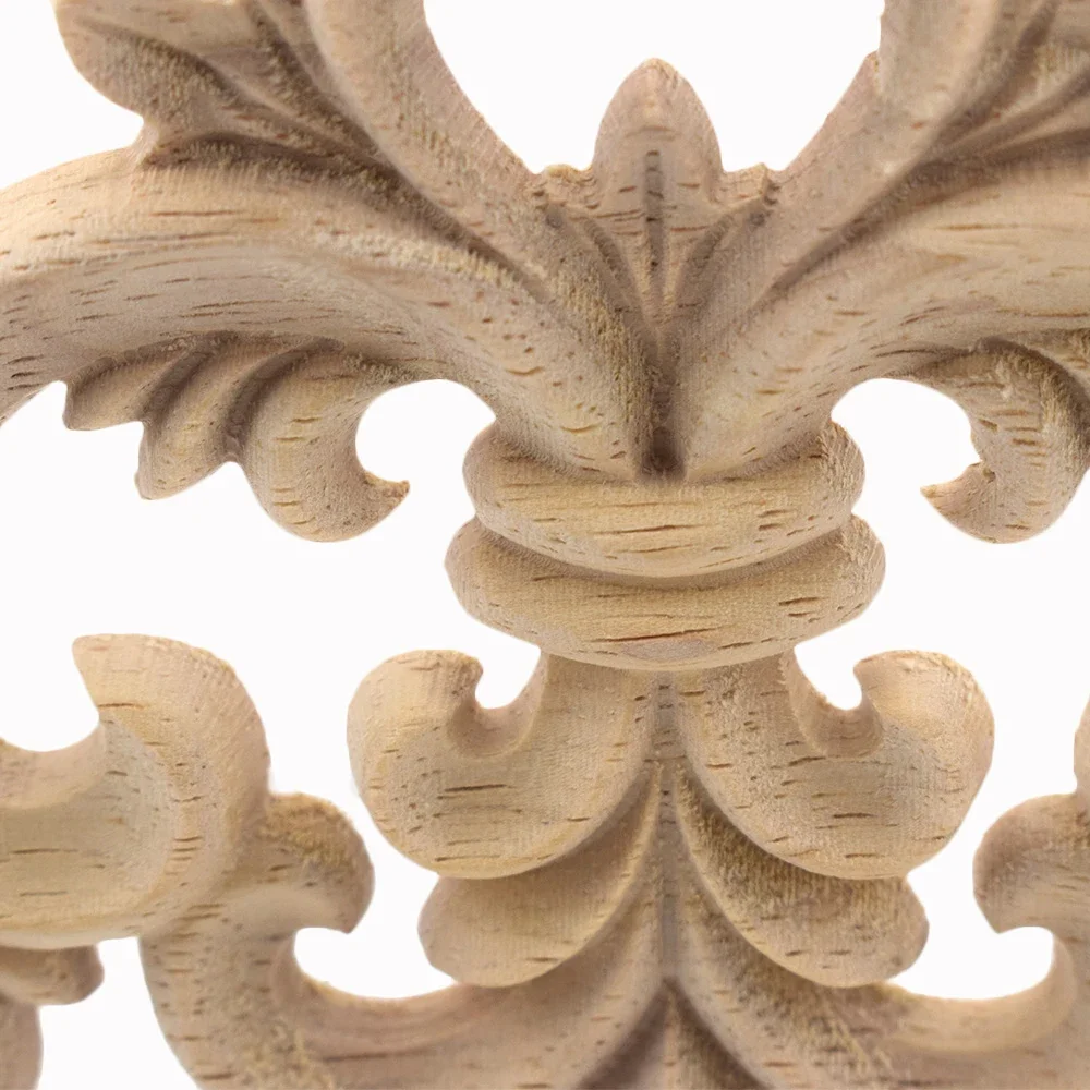 4PCS Wood Woodcarving Flower Patch European Figurines Wooden Furniture Door Decals Background Decoration Floral Applique Bed