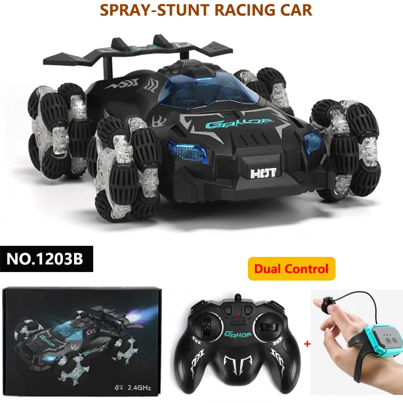 New Style NO.1203B 4WD RC Drift Car With Music Led Lights 2.4G Gesture Radio Remote Control Watch Spray Stunt Rotating Car Toys