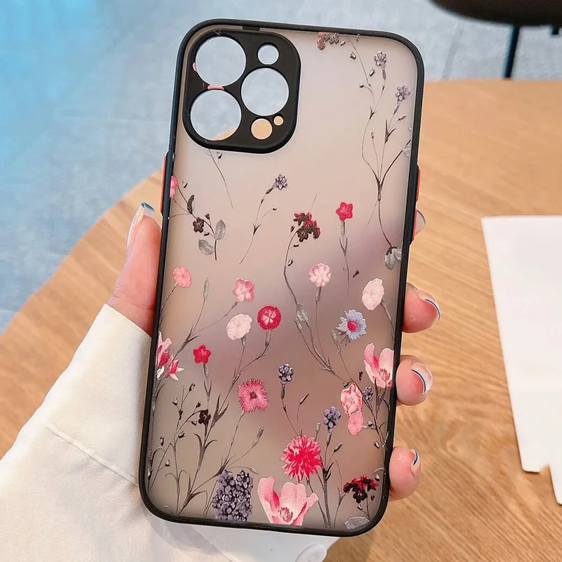 Contrast Frame Flower & Butterfly Print Case for Xiaomi Redmi Note 13 12 Pro Plus 12S 11 11S 10S 10 Redmi 12C 13C 13C 14C Cover