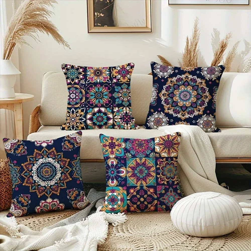 Böhmische Mandala-Kissenbezüge, doppelseitig, 2D-Druck, lebendige Kissenbezüge für Schlafzimmer, Wohnzimmer, Sofa, eklektisches Accessoire, Geschenk