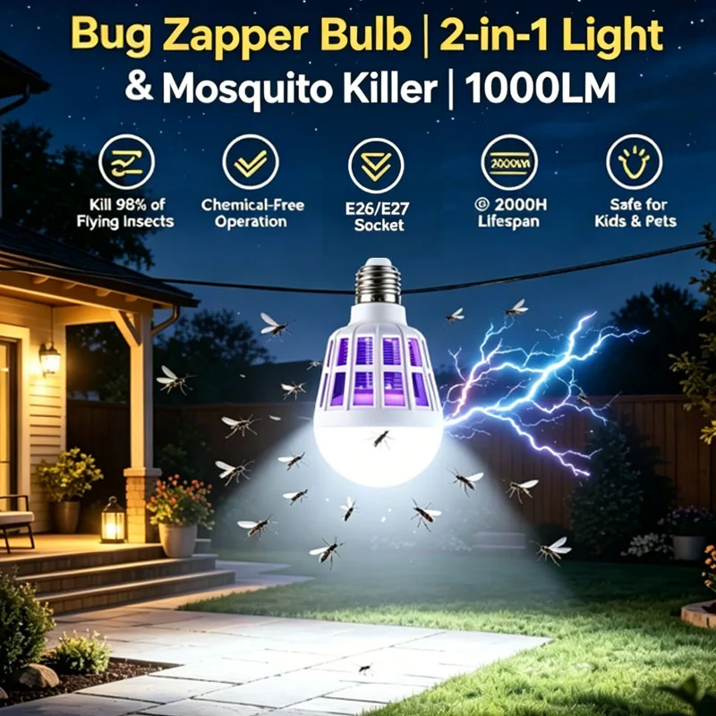 3-12W 110V 220V E27 E14 B22 LED Bulb, Warm White General Lighting & 12W 2-in-1 bugs Zapper Mosquito Killer Lamp