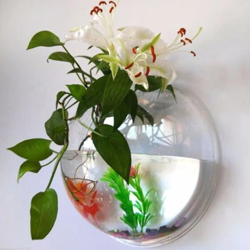 Wall-Mounted Glass Flower Pot Transparent Globe Shape Hanging Vase Planter Home Decoration