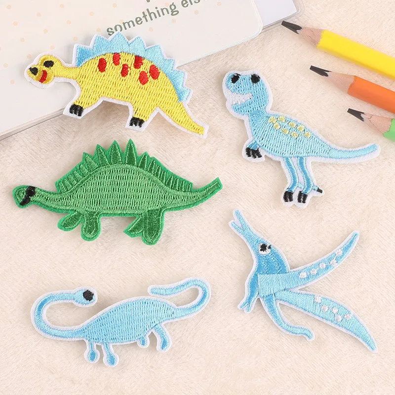 Color Dinosaur Embroidery Badges Iron On Patches On Clothes DIY Dress Jean Hat Clothing Accesories Cartoon Applique Stickers