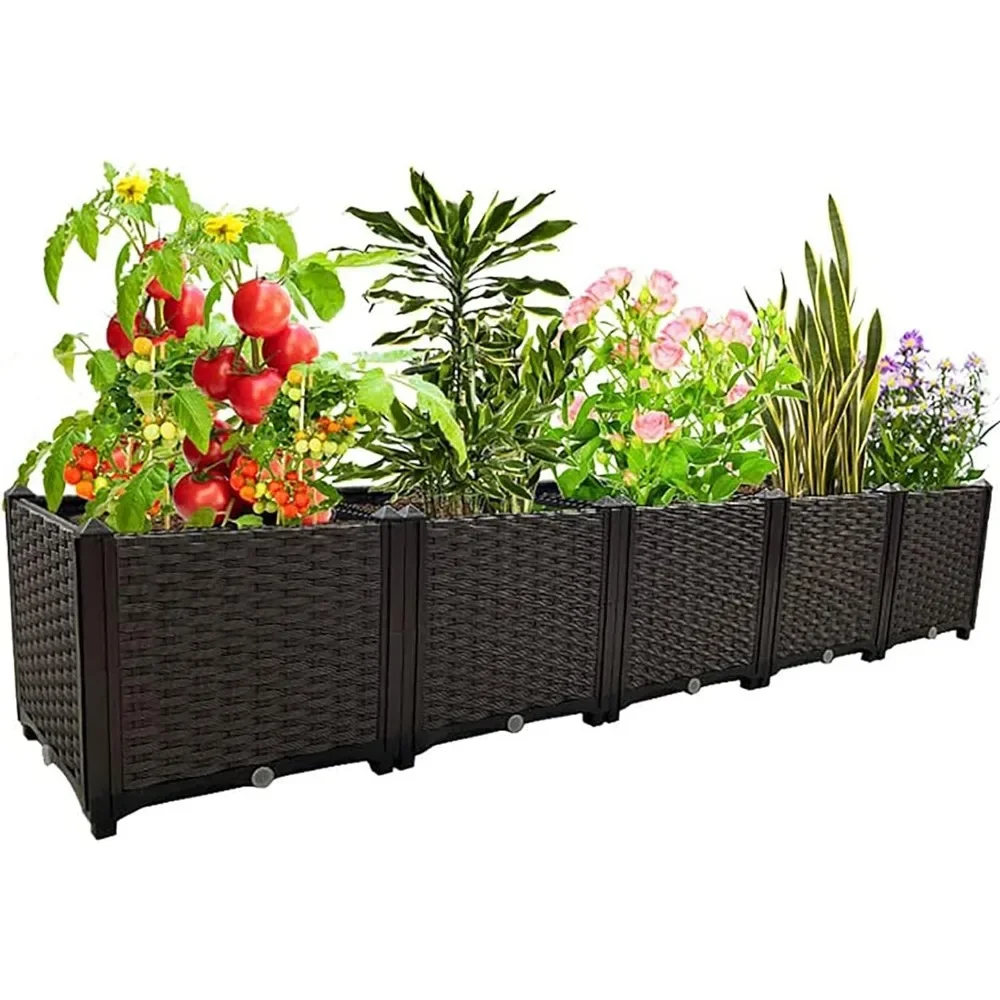 Large Planter for Outdoor Plants Raised Garden Bed Plastic Planter Box of Garden Balcony Deck to Planting Flowers Vegetables