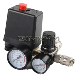 220V/380V Air Compressor Pump Pressure Control Switch 4 Port Relief Regulator Control Valve with Gauge