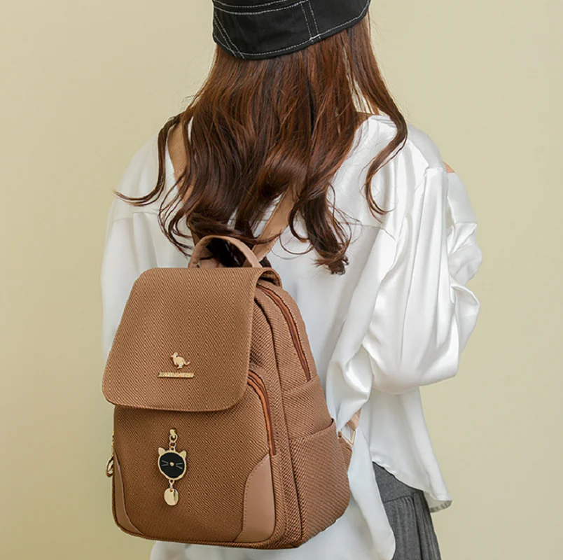 New Women's Korean Fashion Soft Leather Travel Backpacks Casual High Capacity Shoulder Bags Totes Preppy Style Laptop School Bag