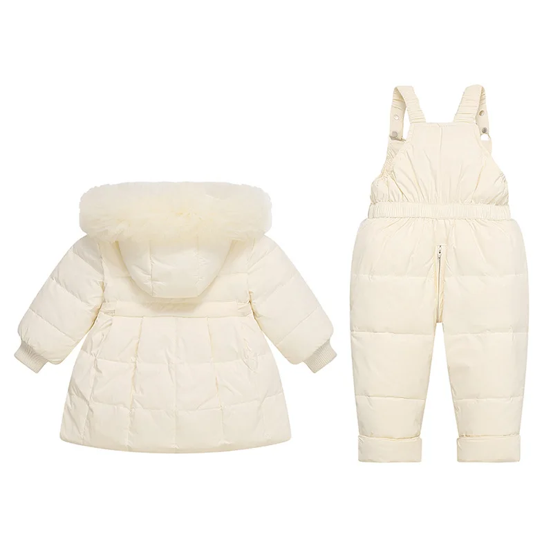 Traje de chaqueta de plumón para niños y niñas, ropa de invierno para bebés, niñas pequeñas, niños pequeños, plumón de pato blanco, coreano, 2 piezas