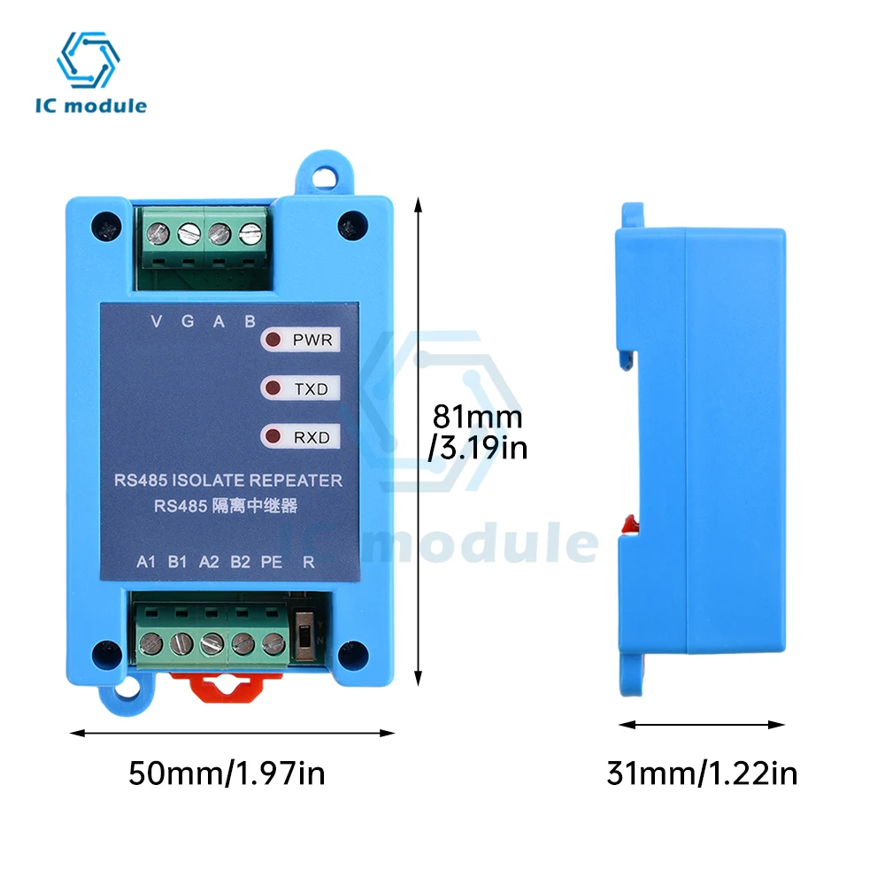 DC12-36V RS485 Isolation Repeater Hub Hub 2-Port Communication Isolation Module Signal Amplifier