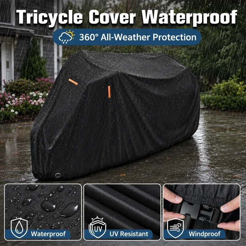Motorcycle Waterproof Cover Heavy Tricycle Protective Cover Oxford Cloth Outdoor Rain UV Dust Protective Cover for Motorbike