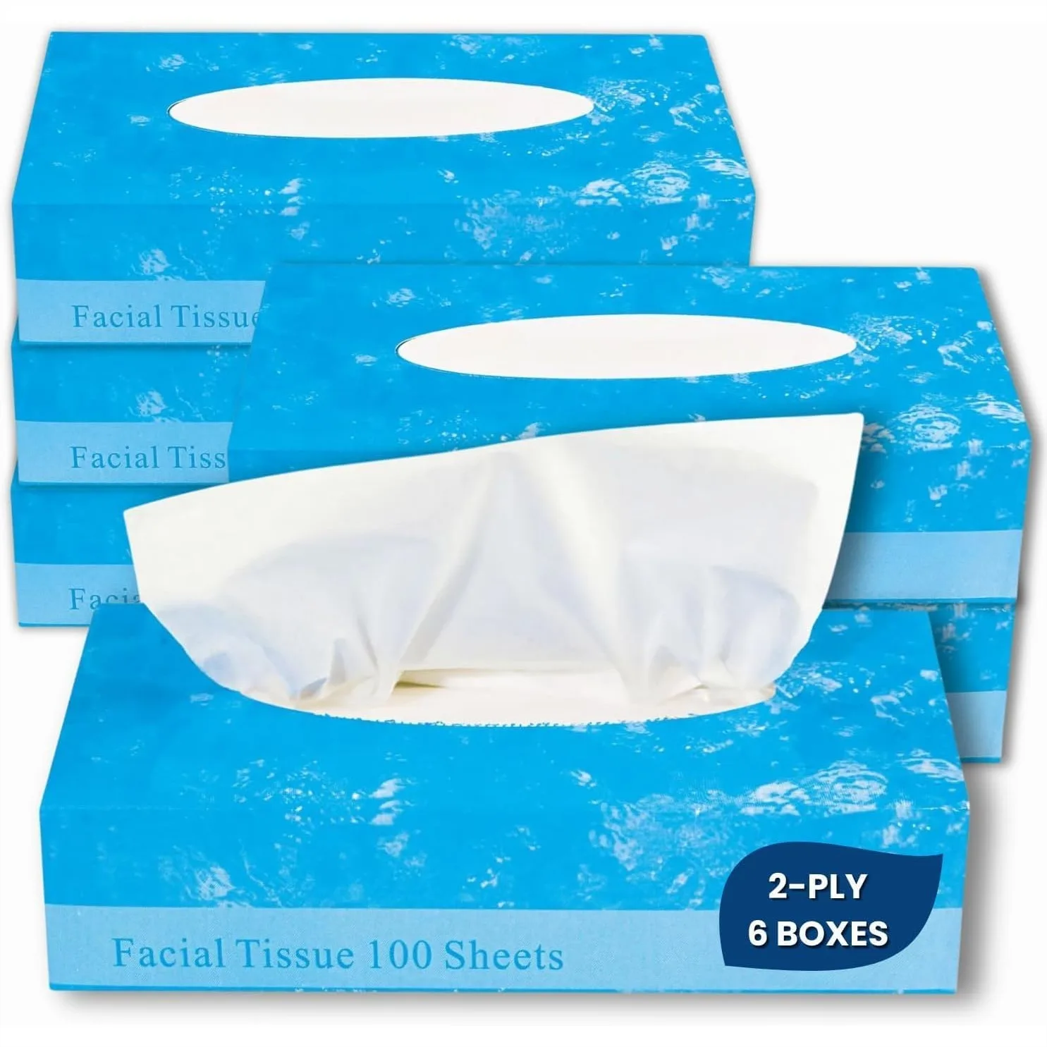 

Facial Tissue Paper 100 Sheets per Box 6 Pack Soft 2-Ply White Flat Box for Home Office