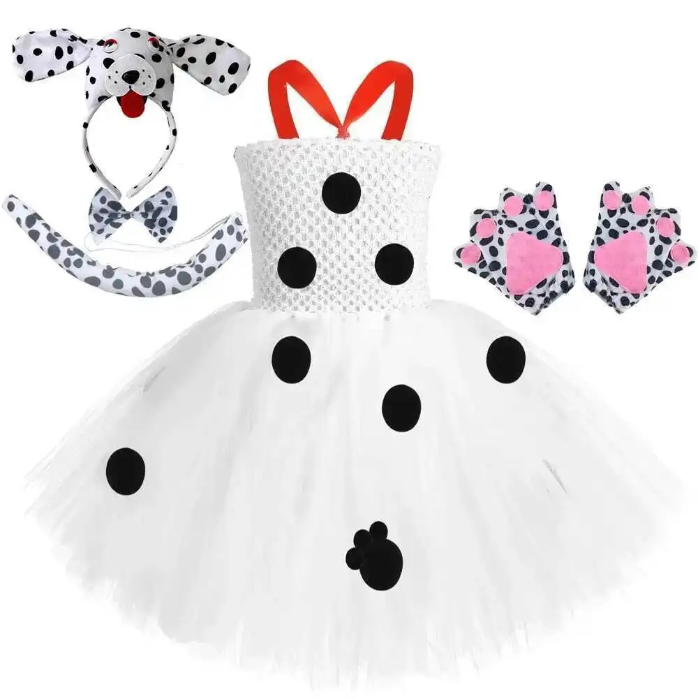 

Baby Girls Dalmatian Dog Costumes for Kids Spotted Dog Lined Tutu Dress Children Halloween Animal Outfit Little Puppy Clothes